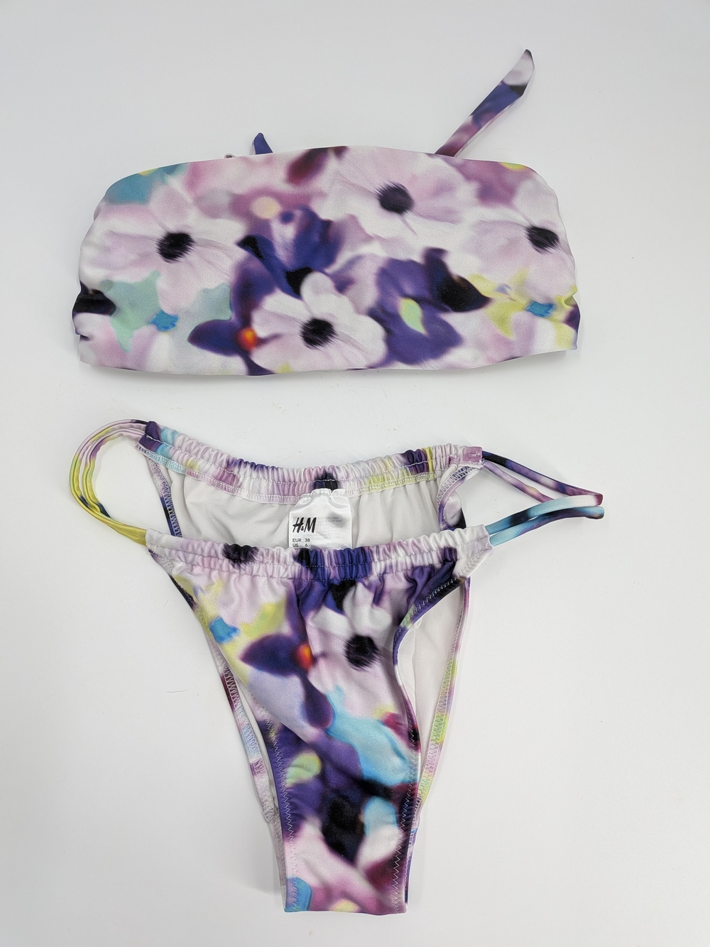 H&M Floral Bandeau Bikini Set in Lavender, Purple & Aqua